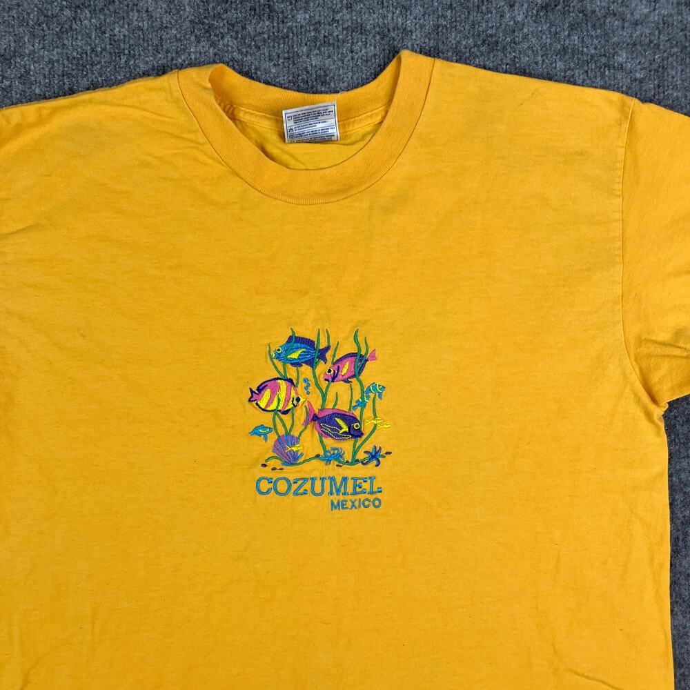 Yazbek T-Shirt Mens L Yellow Cozumel Mexico Graphic Souvenir‎ Short Sleeve